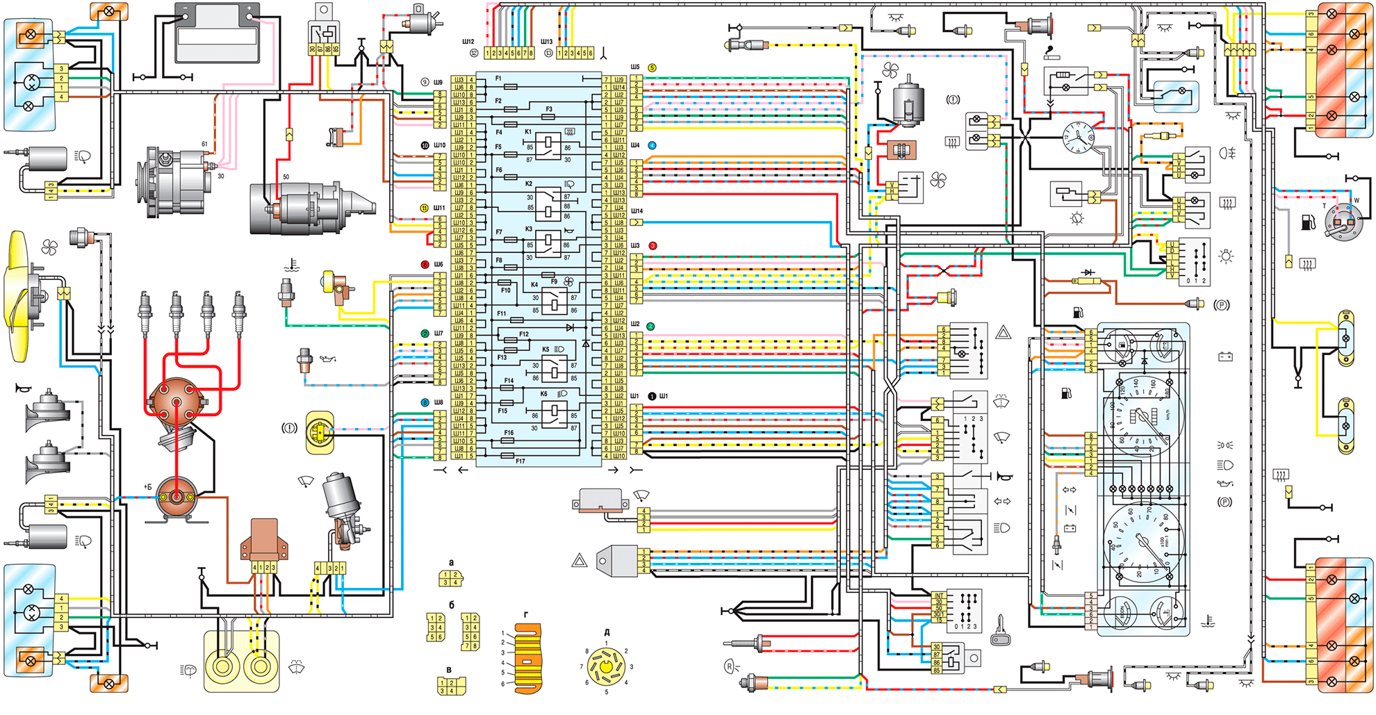 Электросхема для авто ВАЗ 2107 с объяснениями